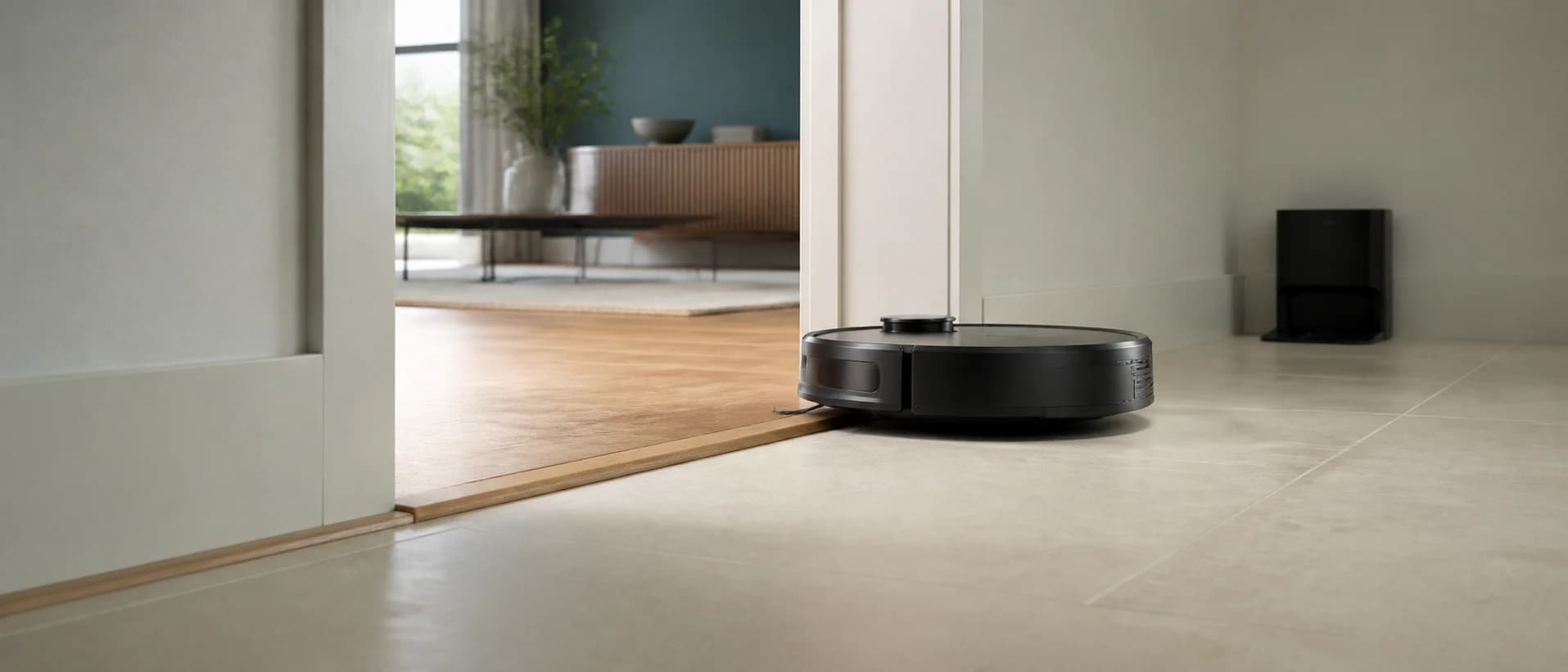 AI-generated robot vacuum when driving over a low door threshold