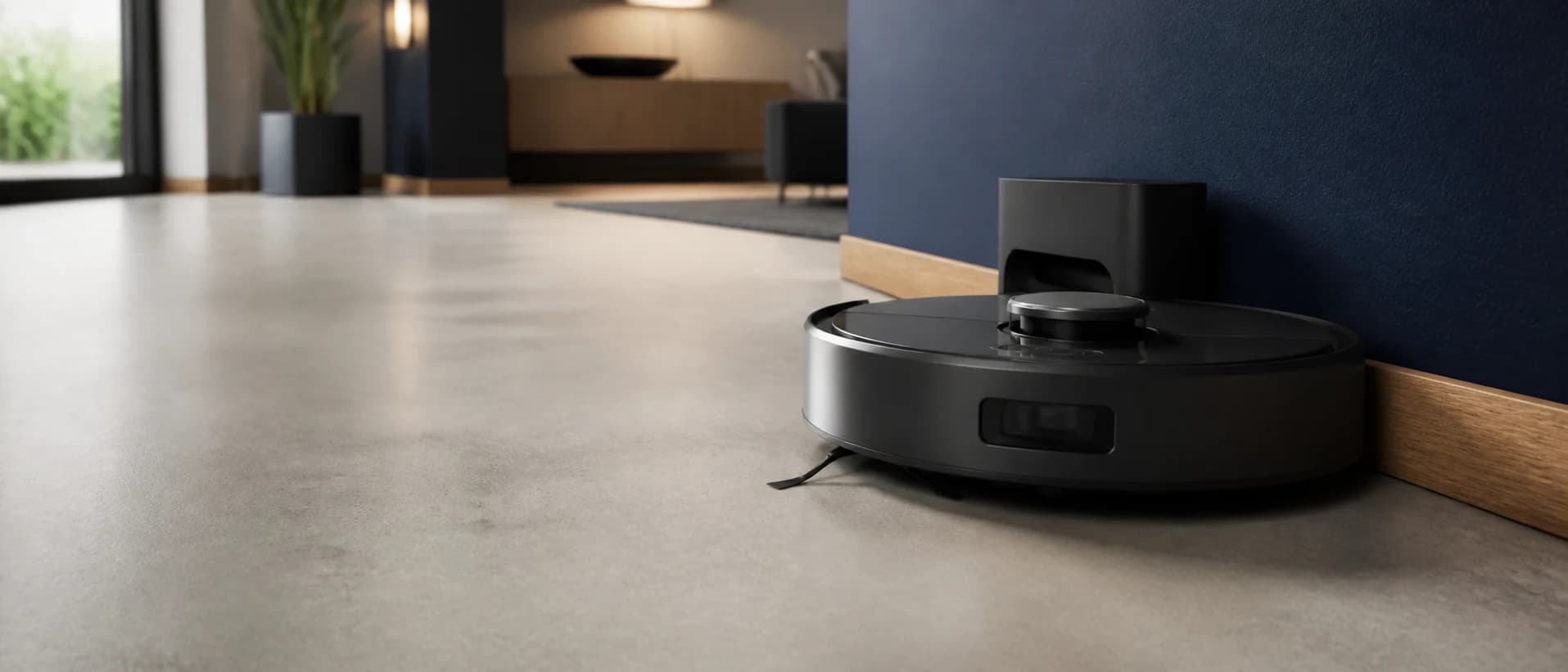 AI-generated robot vacuum cleaning along a wall edge