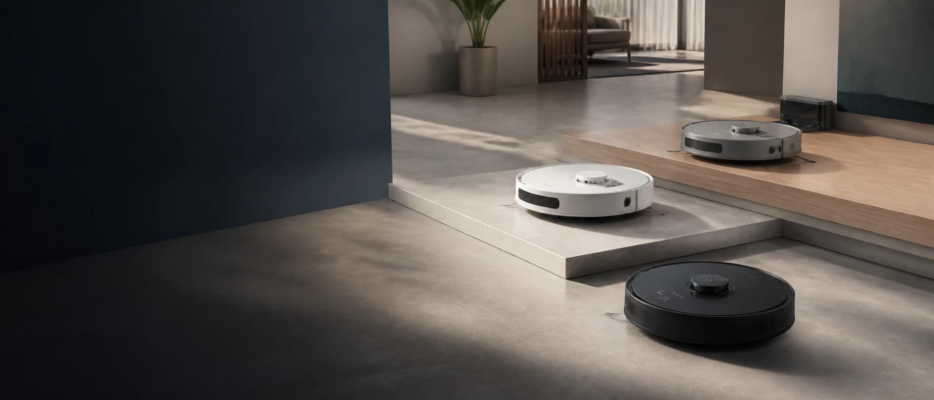 AI-generated neutral comparison scene with several unmarked robot vacuums