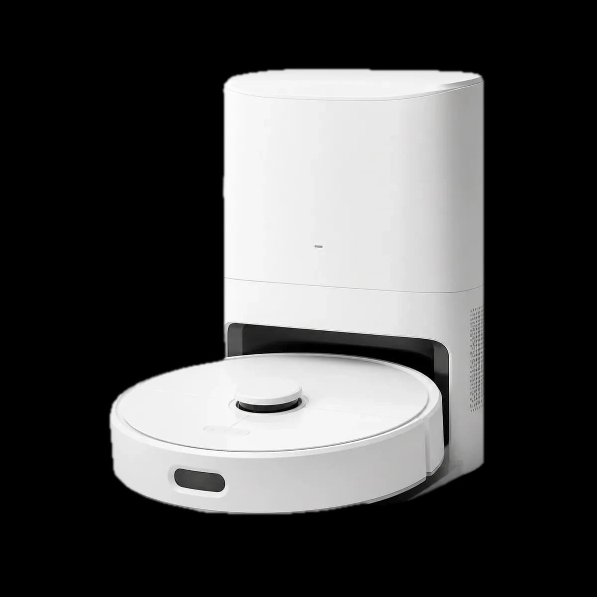 Dreame D10s vacuum and mopping robot with self-emptying dock as AI visualization