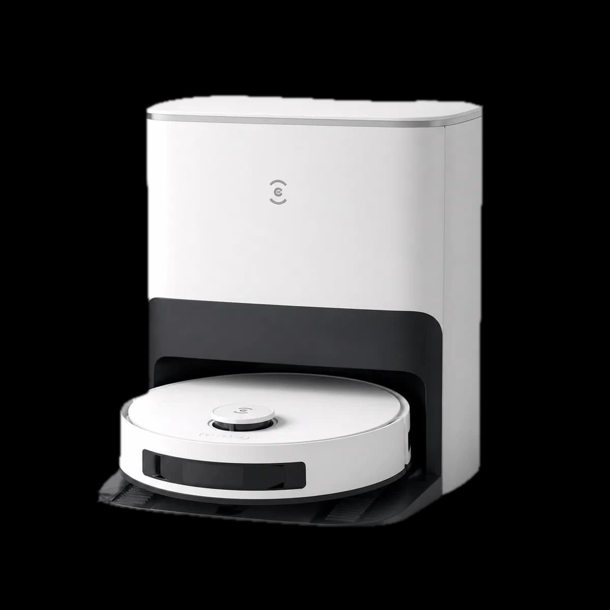 ECOVACS DEEBOT N20 vacuum and mopping robot with self-emptying dock as AI visualization
