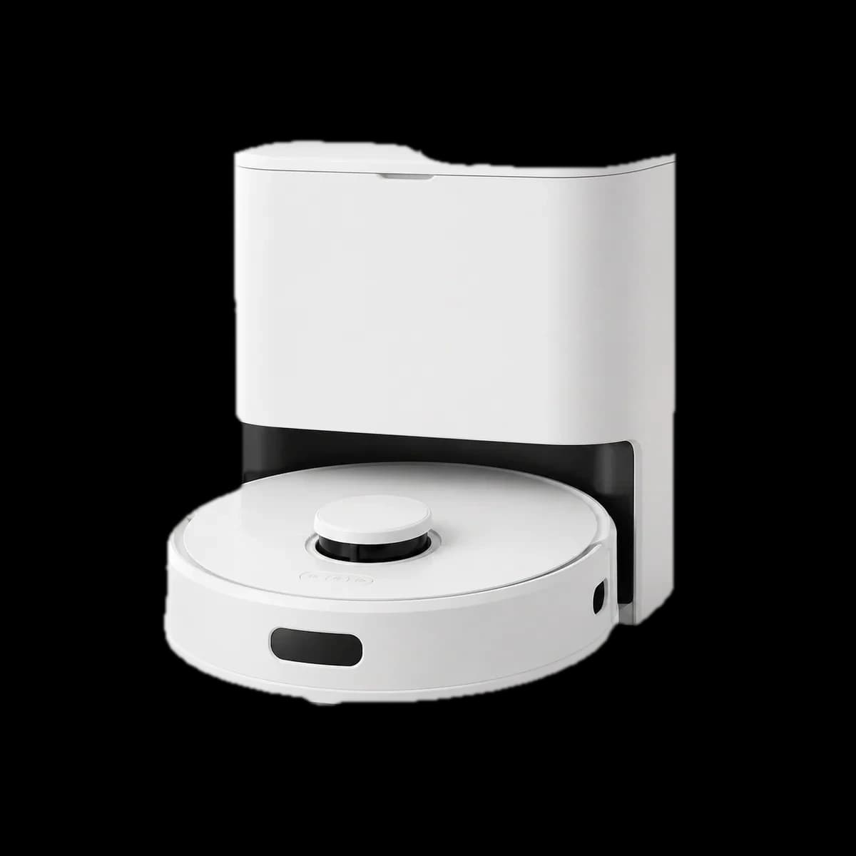 SwitchBot K10+ robot vacuum with self-emptying dock as AI visualization